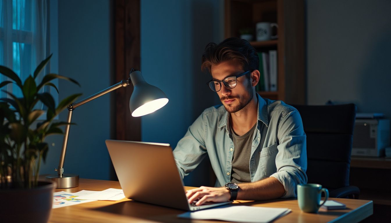 PPC Management specialist at his desk working on a client's Google Ads campaign