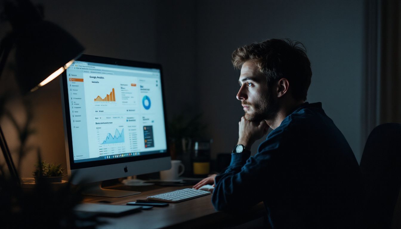 A person analyzing website data on a computer in a home office for a Orangevale local SEO strategy.