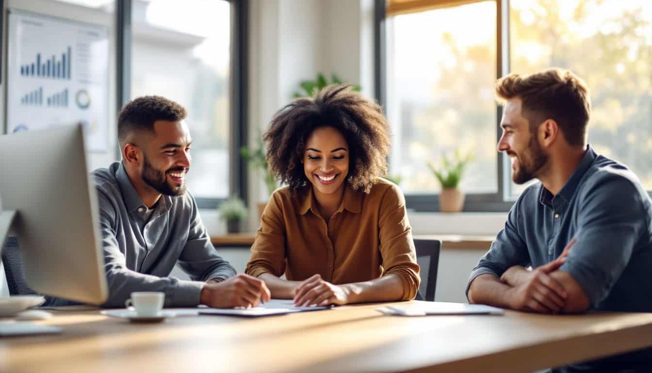 3 professional sitting around a desk discussing seo for dentists in roseville, ca