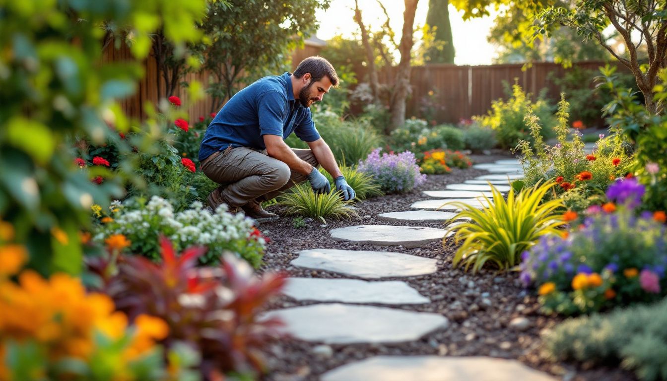 landscaper in a client's hard inspecting the soil in Orangevale, CA