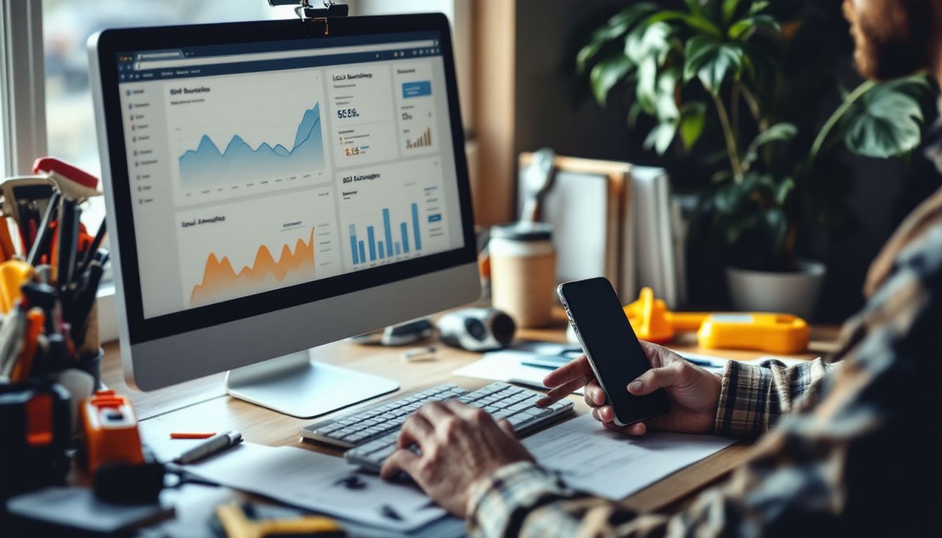 computer open on a desk with the owner optimizing his SEO for Contractors Rancho Cordova CA