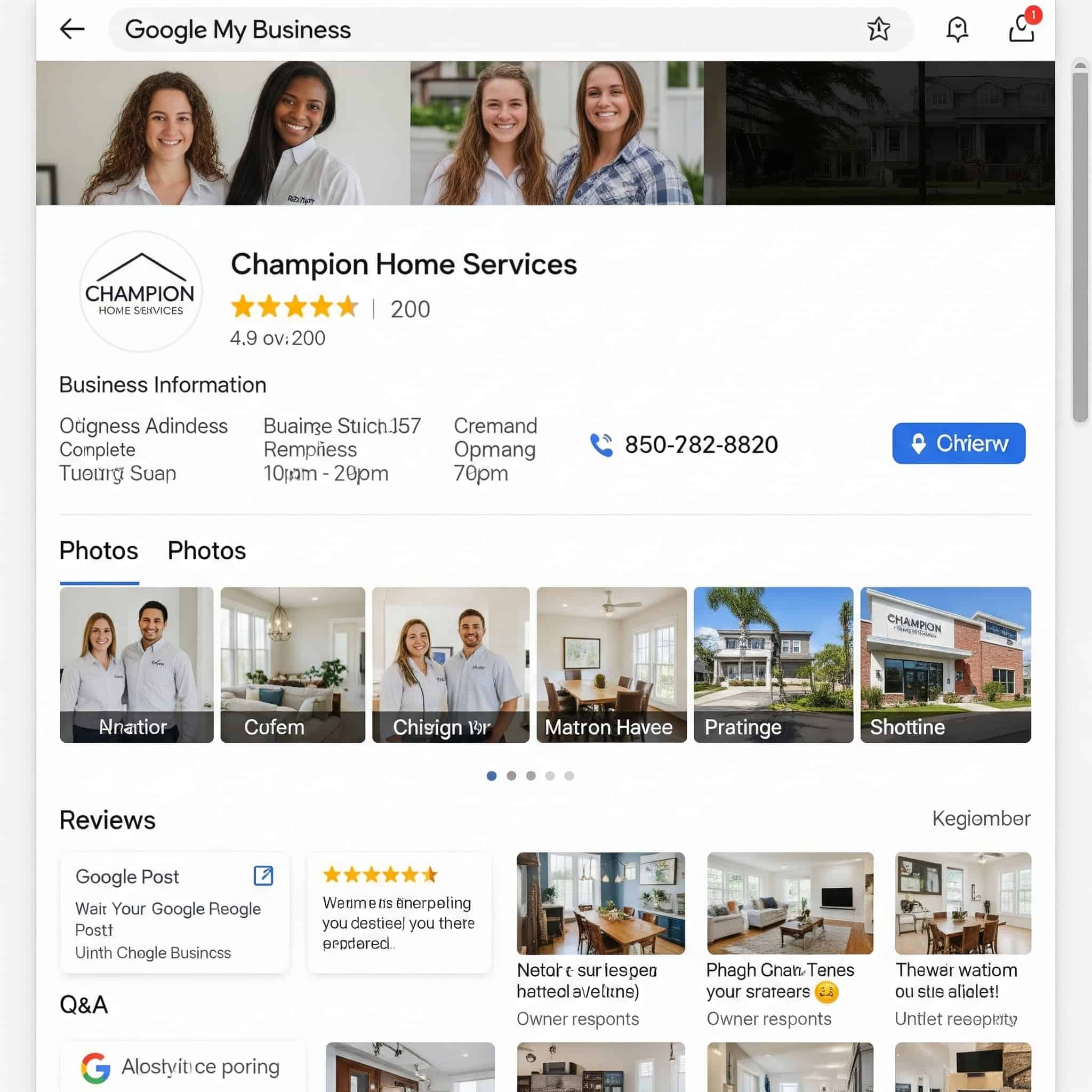 Screenshot of optimized Google My Business profile showing complete business information, photos, and reviews